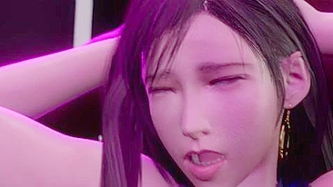 Tifa undresses, spins around on the bed, grinds up on his cock like a whore