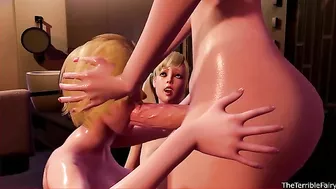 Room for three fuck scene with good looking babes that really love banging