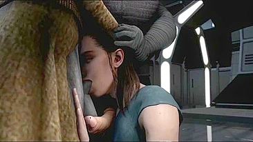 Rey enjoying sweaty love with two Empire creeps in an MMF threesome scene