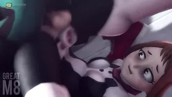 Izuku Midoriya and Ochaco Uraraka getting frisky with one another with closeups