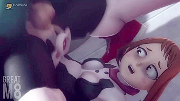 Izuku Midoriya and Ochaco Uraraka getting frisky with one another with closeups