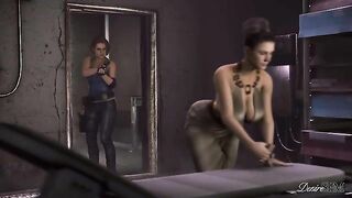 Jill Valentine takes an oversized futa penis in her pussy that is leaking