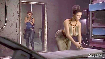 Jill Valentine takes an oversized futa penis in her pussy that is leaking