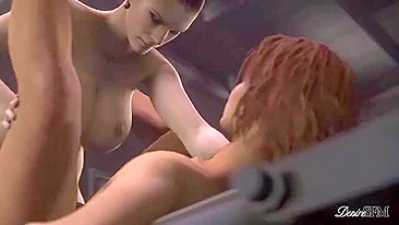 Jill Valentine takes an oversized futa penis in her pussy that is leaking