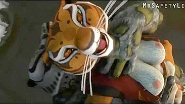 Tai Lung from Ku Fu Panda is having lotsa fun with a kinky and leggy tigress