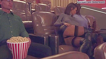 Black guy gest to fuck her unfaithful pussy at the movies while hubby watches