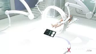 Dick girl is prepping for a fuck in a futuristic setting and it is great