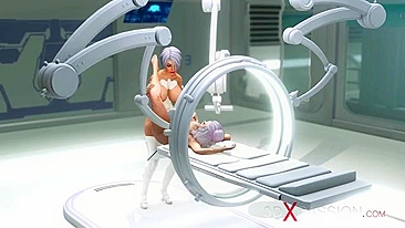 Dick girl is prepping for a fuck in a futuristic setting and it is great