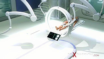 Dick girl is prepping for a fuck in a futuristic setting and it is great