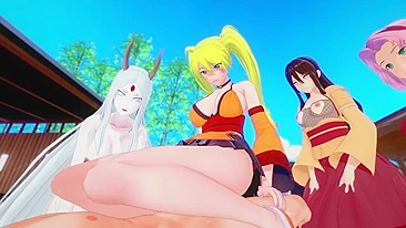 Naruto fucking with a good looking harem of sexy women that love hard dicks