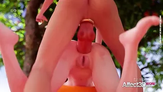 Redheaded lady shows her wet pussy while taking major futa dick from behind