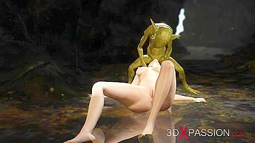 Queen with a kinky pussy is going to get fucked by some kinda froggy creature