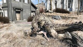 Deathclaw raw fucking with an unlucky girl that takes huge cock inside outside