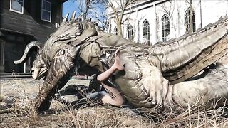 Deathclaw raw fucking with an unlucky girl that takes huge cock inside outside