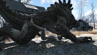 Deathclaw raw fucking with an unlucky girl that takes huge cock inside outside