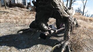 Deathclaw raw fucking with an unlucky girl that takes huge cock inside outside