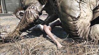 Deathclaw raw fucking with an unlucky girl that takes huge cock inside outside