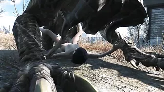 Deathclaw raw fucking with an unlucky girl that takes huge cock inside outside