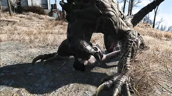 Deathclaw raw fucking with an unlucky girl that takes huge cock inside outside