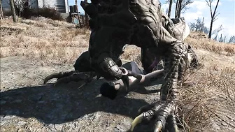 Deathclaw raw fucking with an unlucky girl that takes huge cock inside outside