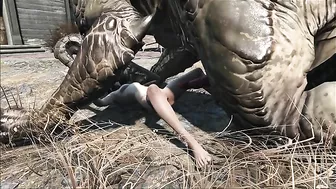 Deathclaw raw fucking with an unlucky girl that takes huge cock inside outside