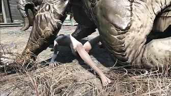 Deathclaw raw fucking with an unlucky girl that takes huge cock inside outside