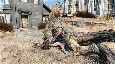 Deathclaw raw fucking with an unlucky girl that takes huge cock inside outside