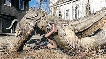 Deathclaw raw fucking with an unlucky girl that takes huge cock inside outside