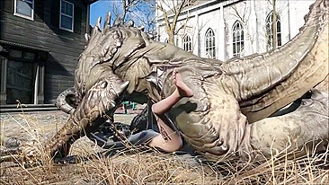 Deathclaw raw fucking with an unlucky girl that takes huge cock inside outside