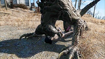 Deathclaw raw fucking with an unlucky girl that takes huge cock inside outside