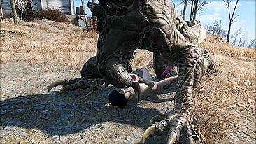 Deathclaw raw fucking with an unlucky girl that takes huge cock inside outside