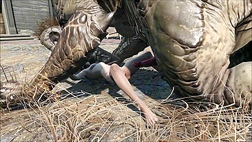 Deathclaw raw fucking with an unlucky girl that takes huge cock inside outside