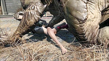 Deathclaw raw fucking with an unlucky girl that takes huge cock inside outside