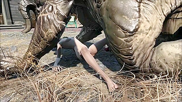 Deathclaw raw fucking with an unlucky girl that takes huge cock inside outside