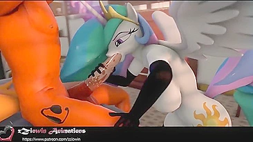 Creative MLP fuck with with the top of his sexy cock near the mouth of a pussy