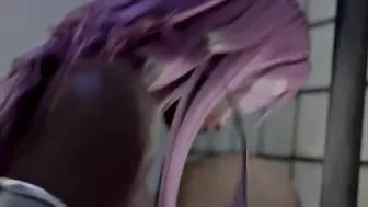 Purple hair girl making one wild hell of a request in a twisted XXX movie