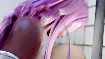 Purple hair girl making one wild hell of a request in a twisted XXX movie