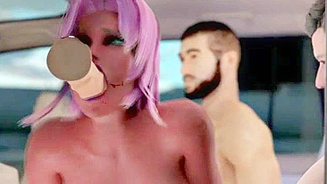 Purple hair girl making one wild hell of a request in a twisted XXX movie