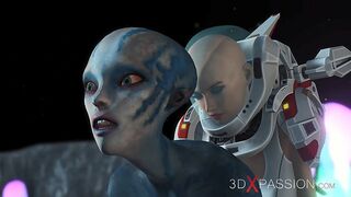 Awesome strapon love with a space explorer and a horny alien creature in HD