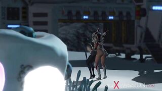 Awesome strapon love with a space explorer and a horny alien creature in HD