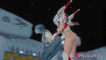 Awesome strapon love with a space explorer and a horny alien creature in HD