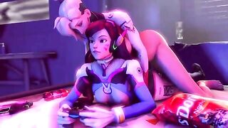 Overwatch futa fucking with two girls  who love double penetration and gape