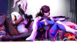 Overwatch futa fucking with two girls  who love double penetration and gape