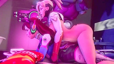 Overwatch futa fucking with two girls  who love double penetration and gape