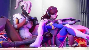 Overwatch futa fucking with two girls  who love double penetration and gape