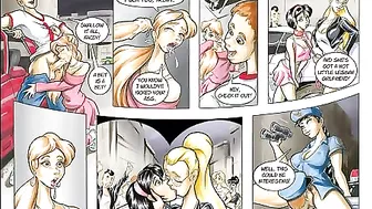 Girl with a dirty mind playing with her pussies in a hentai clip with bimbos