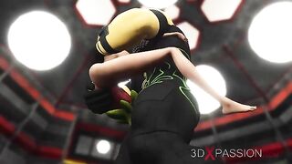 Hentai scene with a girl shoving her huge pussy in an alien's face before sex