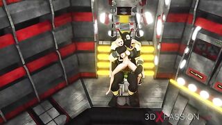 Hentai scene with a girl shoving her huge pussy in an alien's face before sex