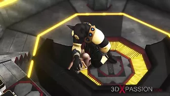 Hentai scene with a girl shoving her huge pussy in an alien's face before sex