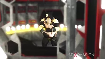 Hentai scene with a girl shoving her huge pussy in an alien's face before sex